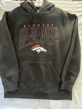 NFL Team Apparel Denver Broncos Charcoal Gray Hoodie Adult Large Gently Worn
