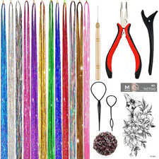 Hair Tinsel Kit, Fairy Tinsel Hair Extensions with Tool 2760 Strands 12 Colors H