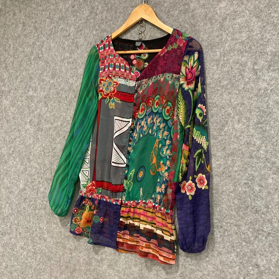 Blusa Desigual Feminina Tamanho Médio Manga Transparente Botão Cintura Gota 33410 - Imagem 2 de 4