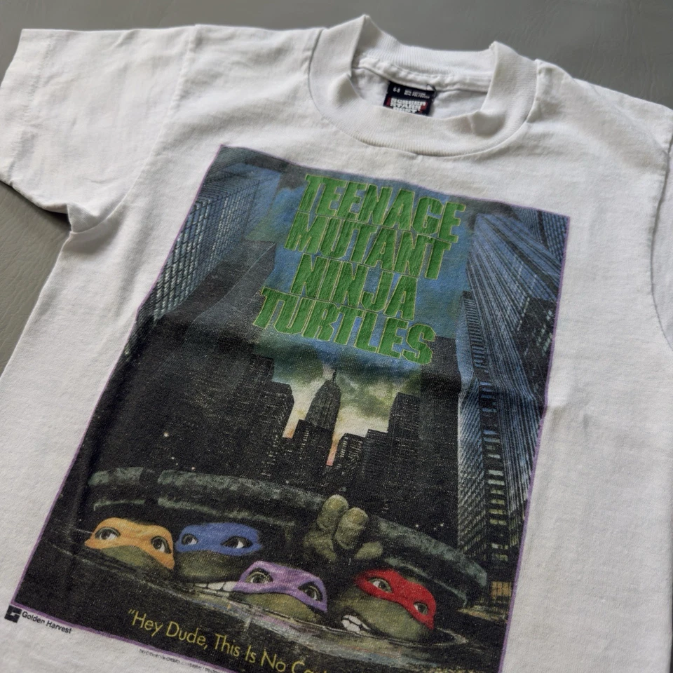 Vintage 90s TMNT Movie Promo T-Shirt Kids Medium 1990 OG Ninja Turtles Poster - Image 2 of 4