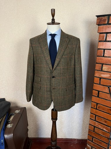 Marks & Spencer Abraham Moon Tweed Brown Windowpane Check Blazer 44, EU 54