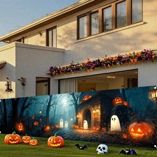Halloween Banner,78.7"x17.7" Mysterious Graveyard Ghost Backdrop Wall Poster Thr