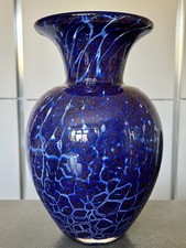 Dartington Studio Art Glass Farrago Crackle Midnight Blue. Large. Original Box