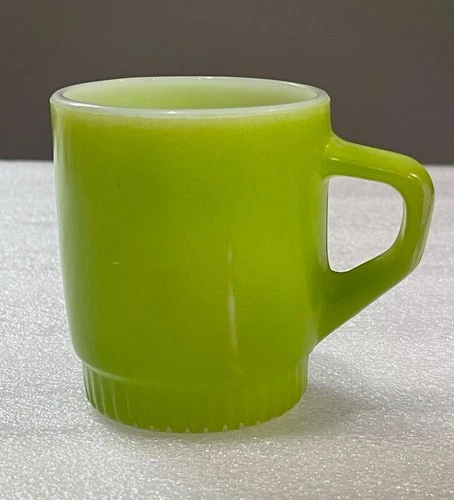 Vintage Anchor Hocking Fire-King Green Milk Glass Coffee Mug USA - Retro Kitchen