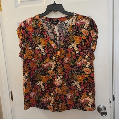 Jones&Co sz 3X colorful floral 100% rayon ss top boho garden spring lightweight