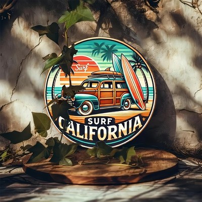 Round Tin Metal Sign Vintage Surf California Wall Art Decor 8x8 | eBay
