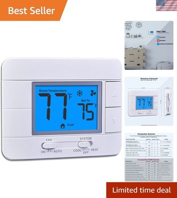 Upgraded Non-Programmable Thermostat with Large Blue LCD & Humidity Monitor