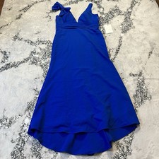 Mac Duggal Dress Womens Size 12 Royal Blue V Neck Bow Shoulder Gown Mermaid