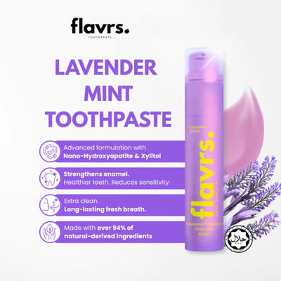 Flavrs Toothpaste Lavender Smile 65g Nano-Hydroxyapatite n-HAp Night Care Pump
