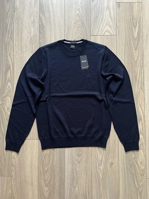 Hugo Boss Botto Knitted Italian Yarn Jumper - Mens UK Small - Navy £129 RRP BNWT