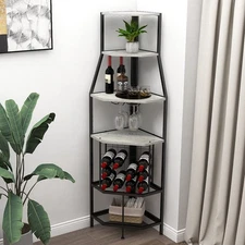 5-Tier Corner Wine Rack Floorstanding with Glass Holder and Bottles Wine Stor...