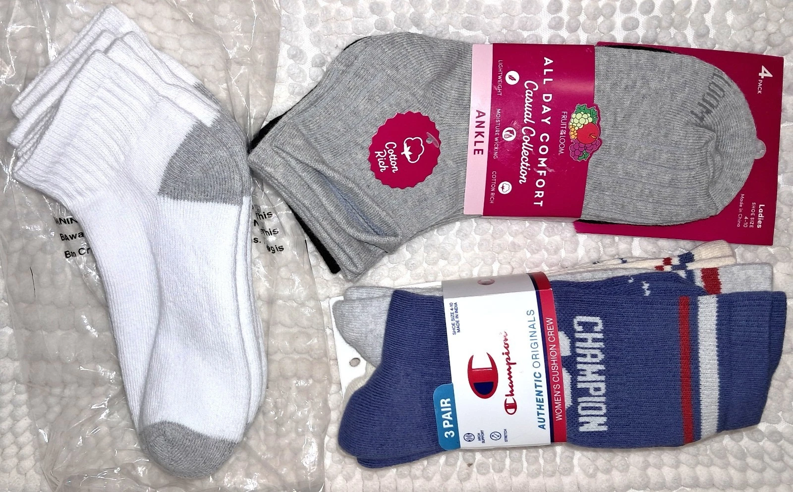10 pairs Fruit of the Loom Ankle & Champion Crew + Lot Set shoe size 4-10 sm/med