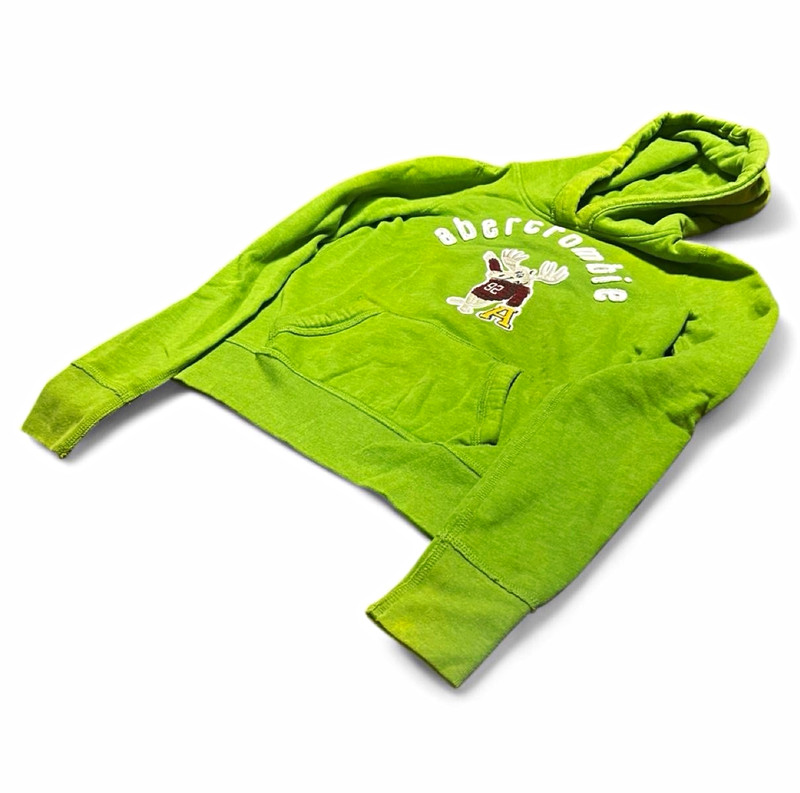 Abercrombie Kids Green Pullover Hoodie XL Cotton Fleece Pockets Moose Logo