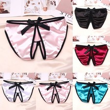 Women's Lace Silk Satin Crotchless Thong G string Panties Lingerie Underwear