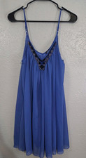 Express Blue Solid Chiffon Mini Dress Size S Beaded V-Neck Sleeveless Straps
