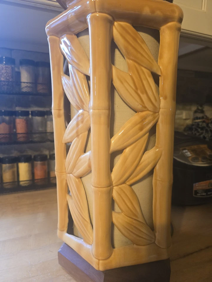 Vintage Bamboo Porcelain Table Lamp Hollywood Regency Pagoda Style MCM - Image 3 of 4