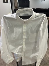 Paul Fredrick Men's White Dress Shirt 17.5-36 Non-Iron Two-Ply Cotton Trim Fit