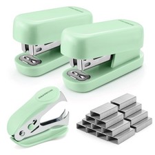Small Stapler with Staples, Green Stapler Set Includes Two Mini Staplers, One