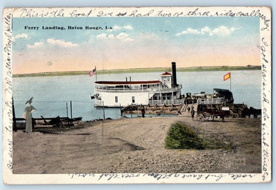 #ad 1915 Baton Rouge Louisiana LA Postcard Ferry Landing Aerial View Steamer Ship $25.46