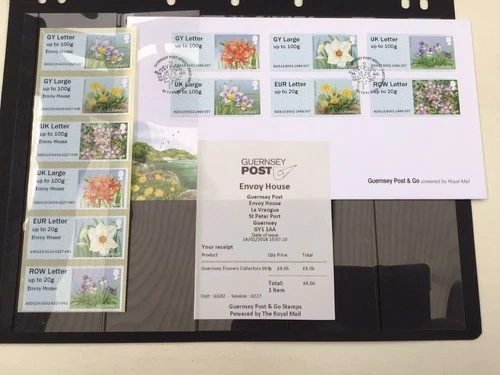 2018  Guernsey Flowers Post & Go  Collectors Strip Mint and FDC Free post