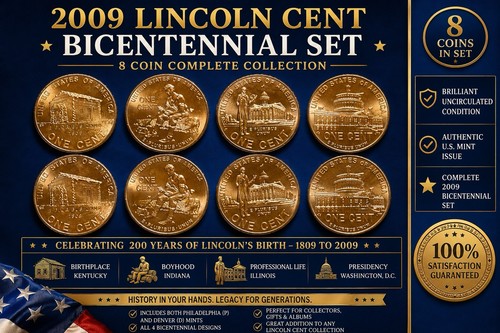 🇺🇸2009 Lincoln Bicentennial Cent P&D 8 Coin BU UNC Penny Set Collection🇺🇸