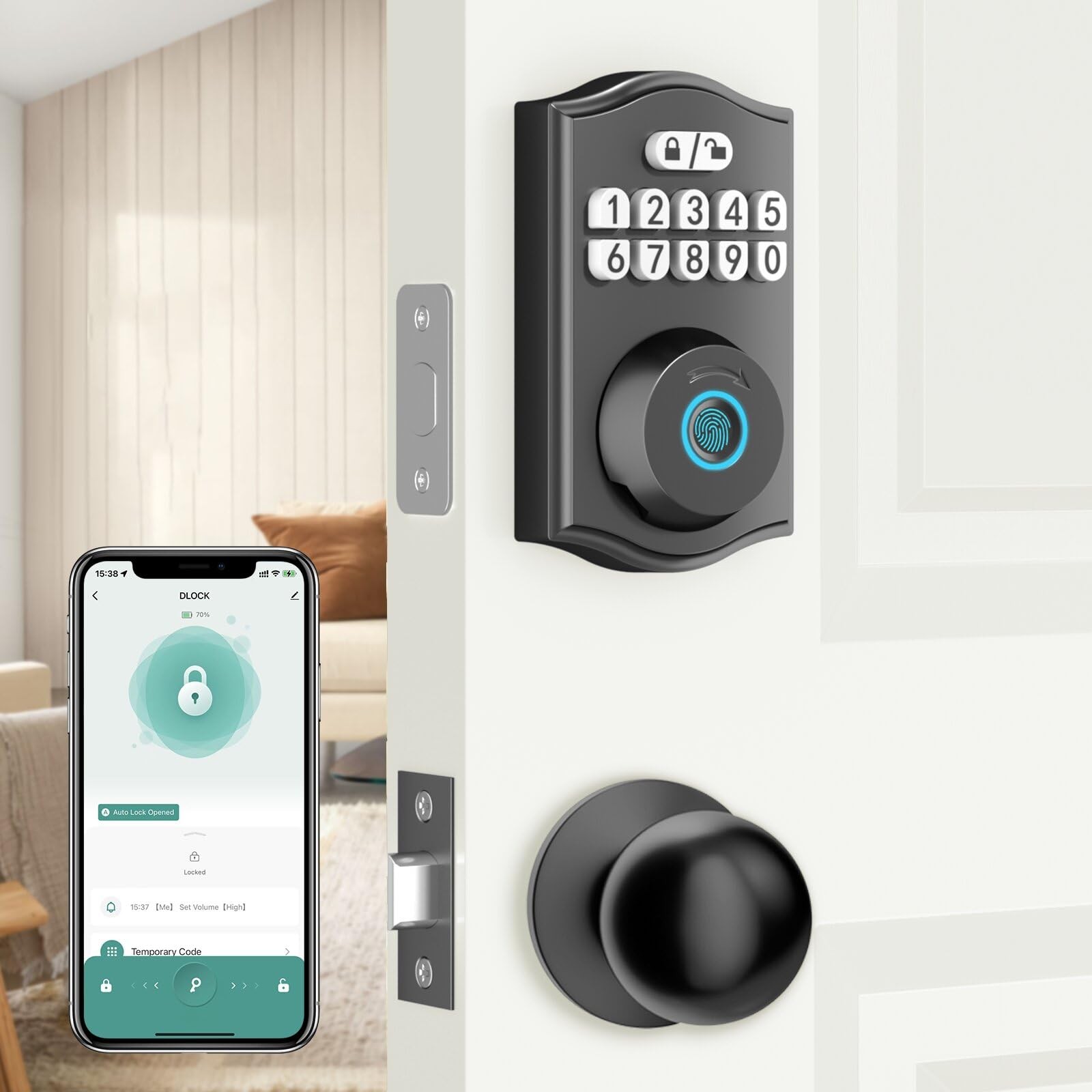 Smart Fingerprint Door Lock with Keyless Entry Deadbolt Handle & Knobs Set-image