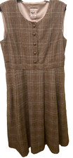 Vintage Unbranded Tweed Glen Plaid Maxi Dress Pockets A-Line Dark Academia Brown