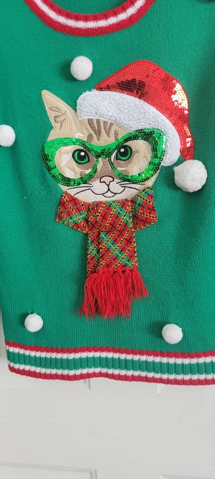 "United States Sweaters' Brand Christmas/Holiday Embellished Cat Sweater -M -VGC - Image 4 of 4
