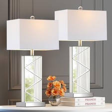 Hamucd 3-Color Temperature Mirrored Bedside Table Lamps Set of 2 for Living R...