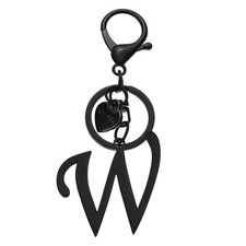 Initial Letter W Keychain, Stainless Steel Heart Alphabet Key Ring, Black