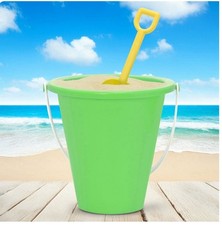 Green Plastic Sand Bucket Yellow Shovel Beach Toy Set for Ages 3-7