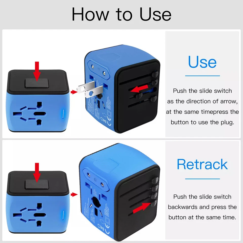 Fast 5A Universal International Travel Plug 3 USB Power Adapter Type C Worldwide - image 4 of 4