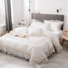 Duvet Cover Lace Bedding Set Luxury Princess Cotton Bed Skirt Set Bedding 4pcs