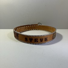 Hand Tooled Antiqued Saddle Leather Belt Brown Floral Scrolls Steve Size-34