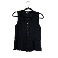 Michael Stars Gauzy Sleeveless Top Size XS Black Peplum Button Detail Sleeveless