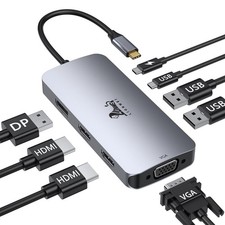 USB C Docking Station Dual Monitor, Laptop Docking Station 3 Monitors Quadrup...