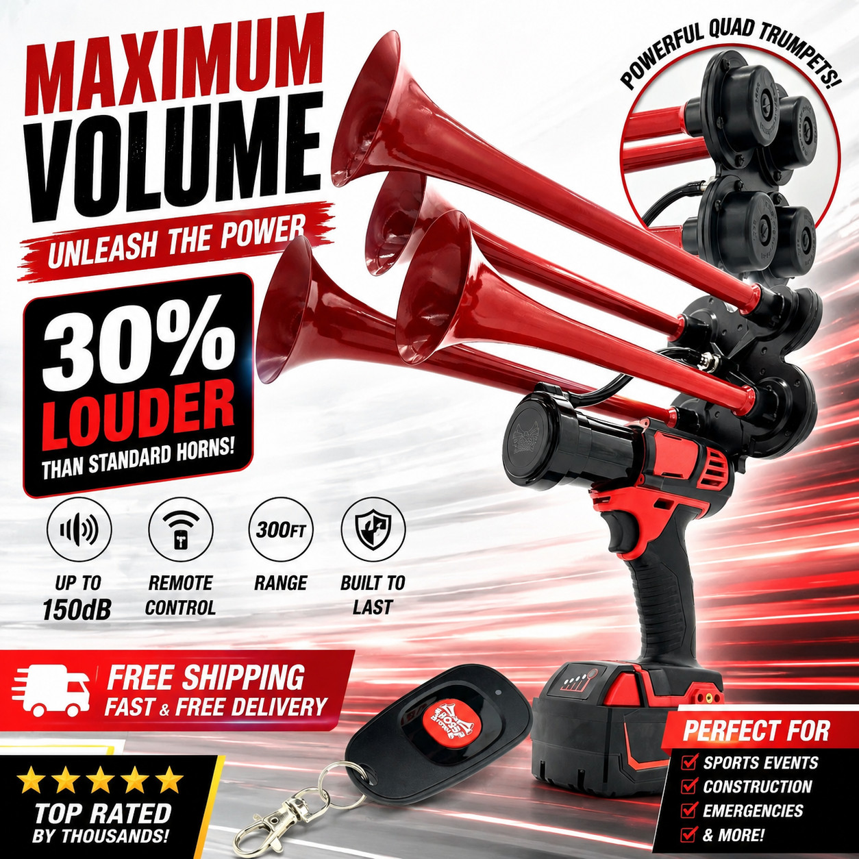 Boss Horn Extreme Train Horn for Milwaukee M18 - 150dB Impact Air Horn w/ Remote