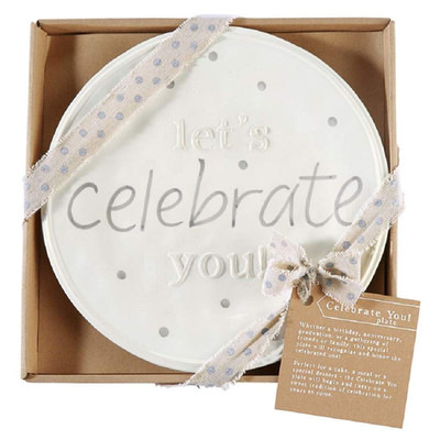 Mud Pie Celebrate You Dinner Plate White 11 1/2 Dia