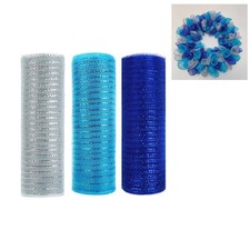 Deco Mesh Ribbon 3 Rolls 10 Inch x 30 FT Metallic Foil Blue Silver Wreath