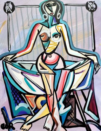 CORBELLIC EXPRESSIONISM 16X20 BATHTUB WOMAN CUBIST FINE ART HOME INTERIOR DESIGN