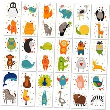 Cute Zoo Animals 36 Temporary Fake Tattoo Set, 18 Individually Wrapped Sheets 