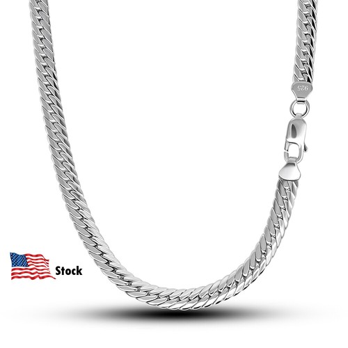 Men & Women 925 Sterling Silver Flat Snake Curb Chain Link Necklace 6mm