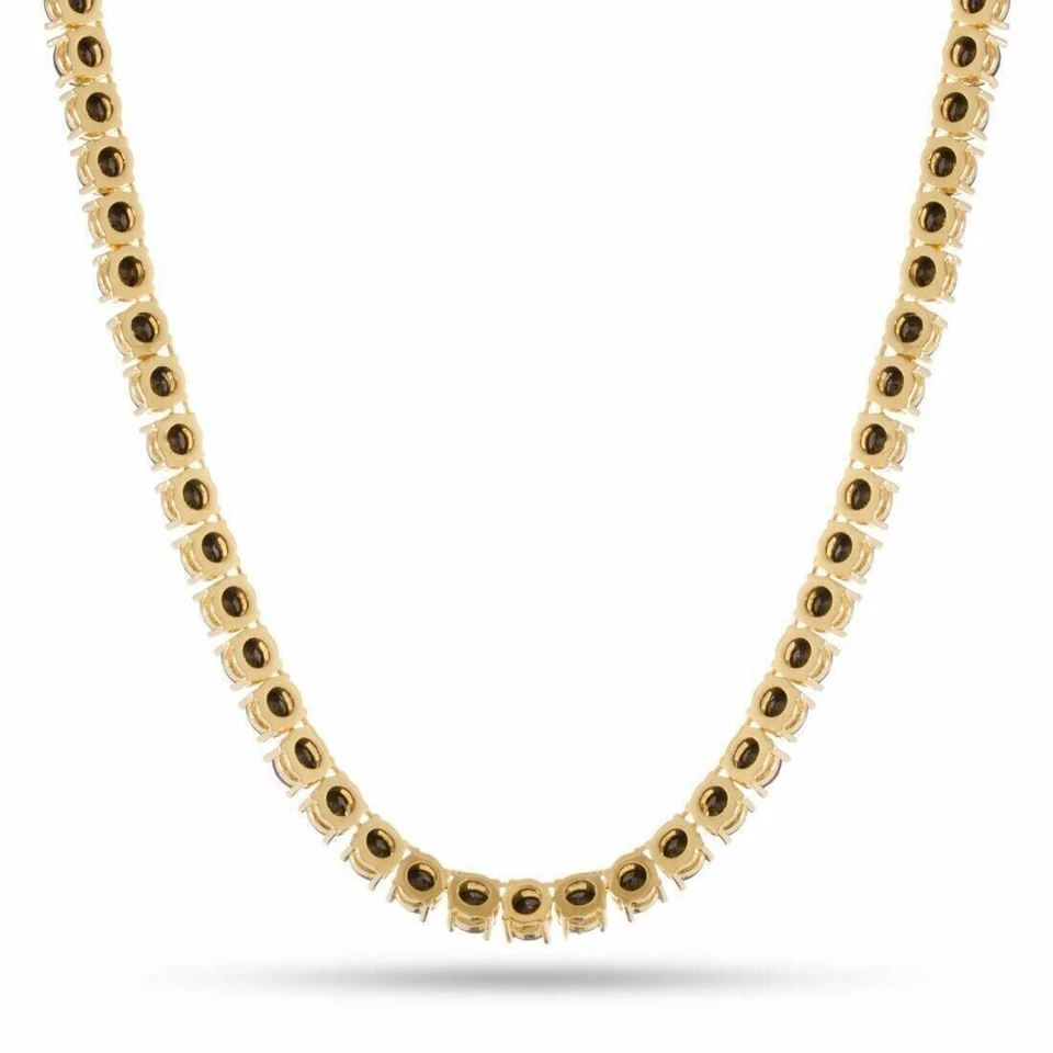 Collar Tenis Negro Corte Redondo 12.5Ct Creado en Laboratorio 16" Oro Amarillo 14K Sobre Foto 4 de 4