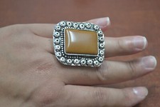 BROWN AGATE STONE SILVER PLATED COLOR RINGS ADJUSTABLE SIZE T-41B