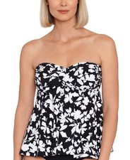Swim Solutions Women's Printed Flyaway Tankini Top, Black Size 14
