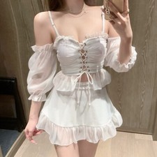 Femme Maillot de Bain Lacet Bride Bretelles Spaghetti Trois Pièces Bikini Set