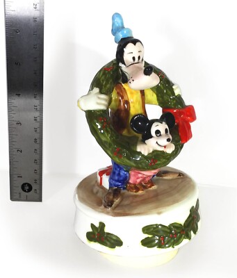 Walt Disney Goofy & Mickey's Nephew Christmas Ceramic Music Box 1981 by  Schmid