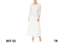 J Kara Women's Petite 3/4 Sleeve Long Beaded Floral Design Dress, Ivory/Multi 8P