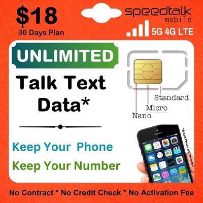 Speedtalk Mobile Preloaded Phone Plan + SIM Card Unlimited Talk, Text & 4GB Data