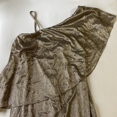 Lauren Ralph Lauren Evening Dress Womens 8 NW Metallic Gold One Shoulder  Gown | eBay